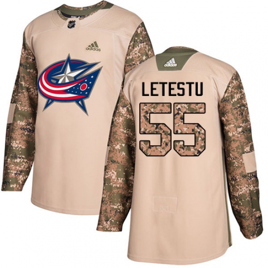 Youth Adidas Columbus Blue Jackets #55 Mark Letestu Authentic Camo Veterans Day Practice NHL Jersey - Ujersey
