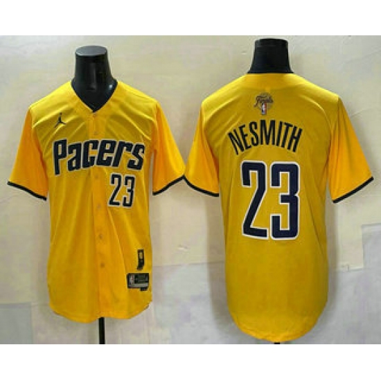 Men's Indiana Pacers #23 Aaron Nesmith Yellow 2025 Finals Vapor Stitched Baseball Jersey - Ujersey