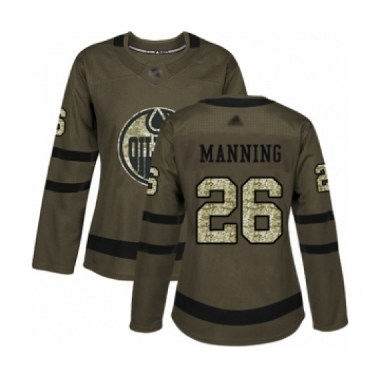 Women's Edmonton Oilers #26 Brandon Manning Authentic Green Salute to Service Hockey Jersey - Ujersey