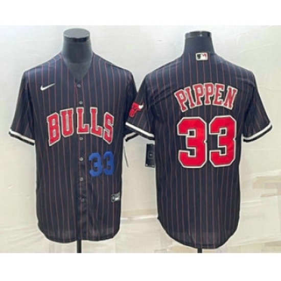 Men's Chicago Bulls #33 Scottie Pippen Number Black With Cool Base Stitched Baseball Jersey - Ujersey