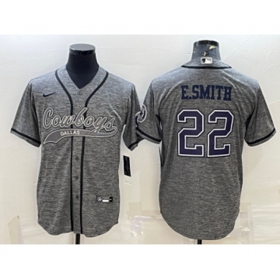 Men's Dallas Cowboys #22 Emmitt Smith Grey Gridiron With Patch Cool Base Stitched Baseball Jersey - Ujersey