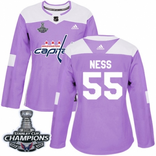 Women's Adidas Washington Capitals #55 Aaron Ness Authentic Purple Fights Cancer Practice 2018 Stanley Cup Final Champions NHL Jersey - Ujersey