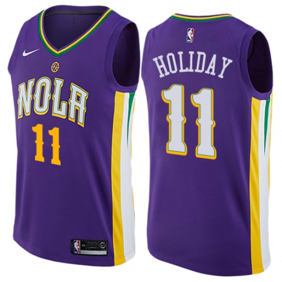 Men's Nike New Orleans Pelicans #11 Jrue Holiday Authentic Purple NBA Jersey - City Edition - Ujersey