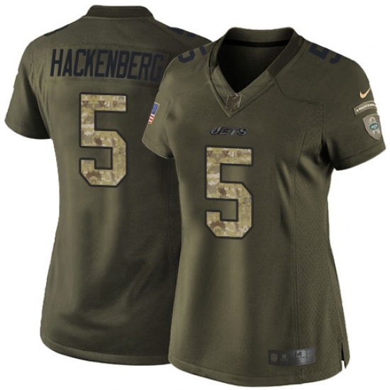 Women's Nike New York Jets #5 Christian Hackenberg Elite Green Salute to Service NFL Jersey - Ujersey