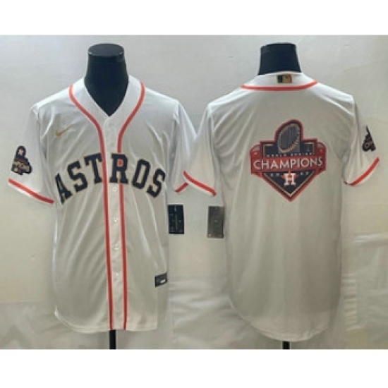 Men's Houston Astros Big Logo 2023 White Gold World Serise Champions Cool Base Stitched Jersey - Ujersey