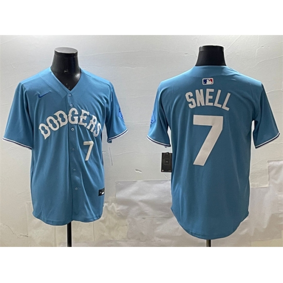 Men's Los Angeles Dodgers #7 Blake Snell Light Blue Limited Stitched Baseball Jersey - Ujersey