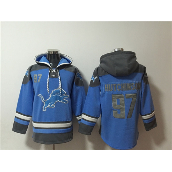 Men's Detroit Lions #97 Aidan Hutchinson Blue Ageless Must-Have Lace-Up Pullover Hoodie - Ujersey