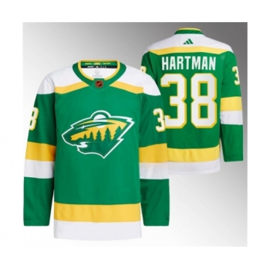 Men's Minnesota Wild #38 Ryan Hartman Green 2022-23 Reverse Retro Stitched Jersey - Ujersey