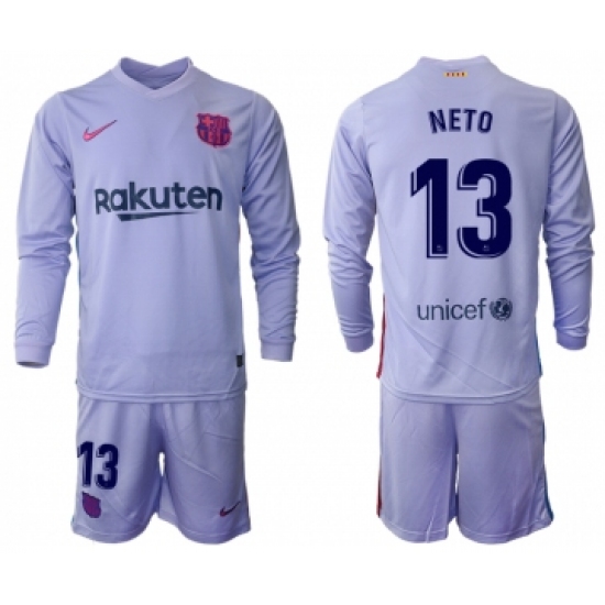 Men 2021-2022 Club Barcelona Second away purple Long Sleeve 13 Soccer Jersey