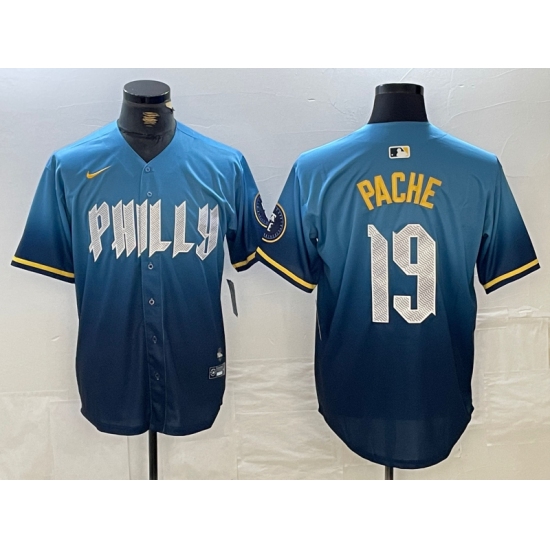 Men's Philadelphia Phillies #19 Cristian Pache Blue 2024 City Connect Limited Stitched Jersey - Ujersey