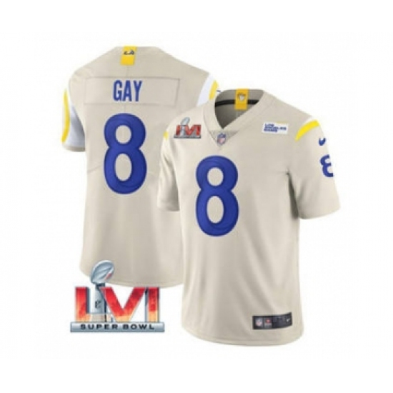 Men's Los Angeles Rams #8 Matt Gay Bone 2022 Super Bowl LVI Vapor Limited Stitched Jersey - Ujersey