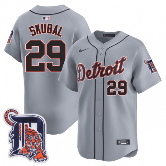 Men's Detroit Tigers #29 Tarik Skubal Gray Logo Vapor Premier Limited Stitched Baseball Jersey