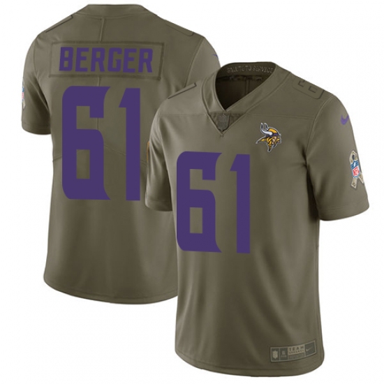 Men's Nike Minnesota Vikings #61 Joe Berger Limited Olive 2017 Salute to Service NFL Jersey - Ujersey