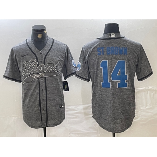 Men's Detroit Lions #14 Amon-Ra St. Brown Gray Cool Base Stitched Baseball Jersey - Ujersey