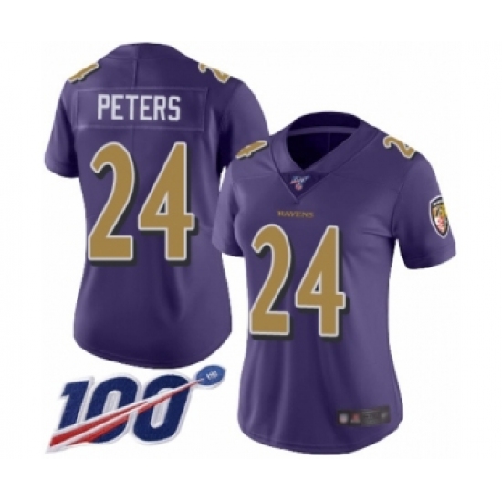 Women's Baltimore Ravens #24 Marcus Peters Limited Purple Rush Vapor Untouchable 100th Season Football Jersey - Ujersey