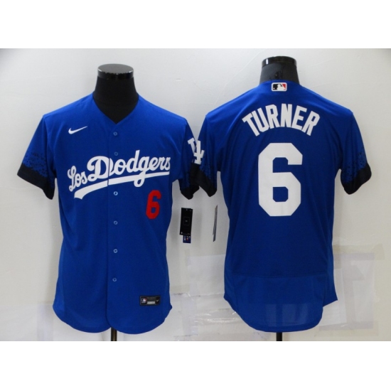 Men's Nike Los Angeles Dodgers #6 Trea Turner Blue Elite City Player Jersey - Ujersey