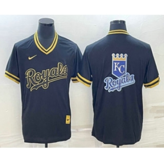 Men's Kansas City Royals Big Logo Black Gold Nike Cooperstown Legend V Neck Jerseys - Ujersey