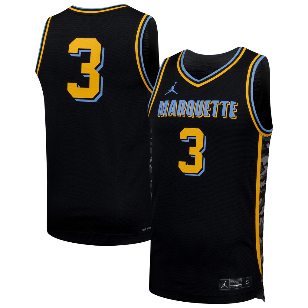 Men's Nike #3 Black Marquette Golden Eagles Replica Basketball Jersey - U-jersey