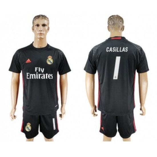 Real Madrid #1 Casillas Black Goalkeeper Soccer Club Jersey