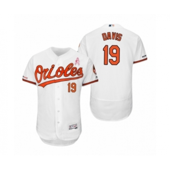 Men's 2019 Mothers Day Chris Davis Baltimore Orioles #19 White Flex Base Home Jersey