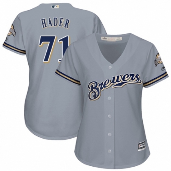 Women's Majestic Milwaukee Brewers #71 Josh Hader Replica Grey Road Cool Base MLB Jersey - Ujersey
