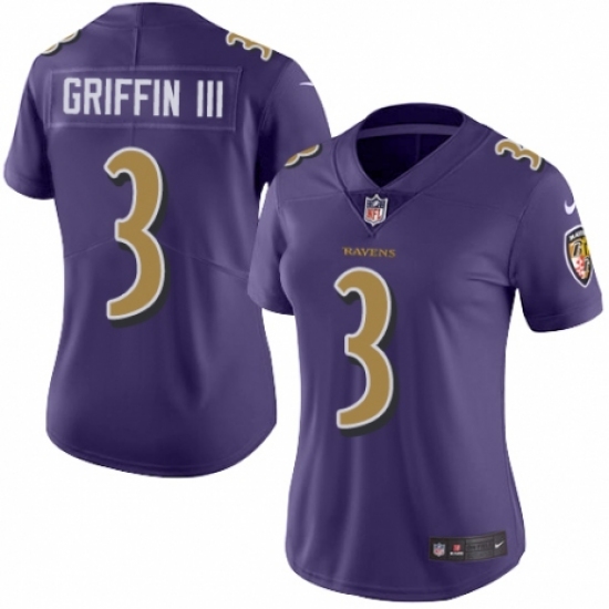 Women's Nike Baltimore Ravens #3 Robert Griffin III Limited Purple Rush Vapor Untouchable NFL Jersey - Ujersey