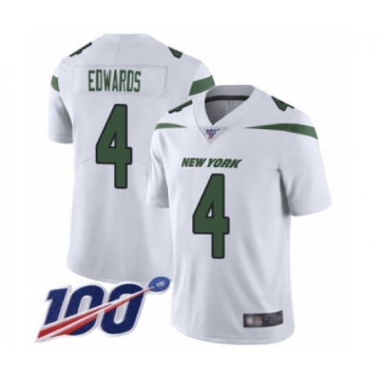 Men's New York Jets #4 Lac Edwards White Vapor Untouchable Limited Player 100th Season Football Jersey - Ujersey