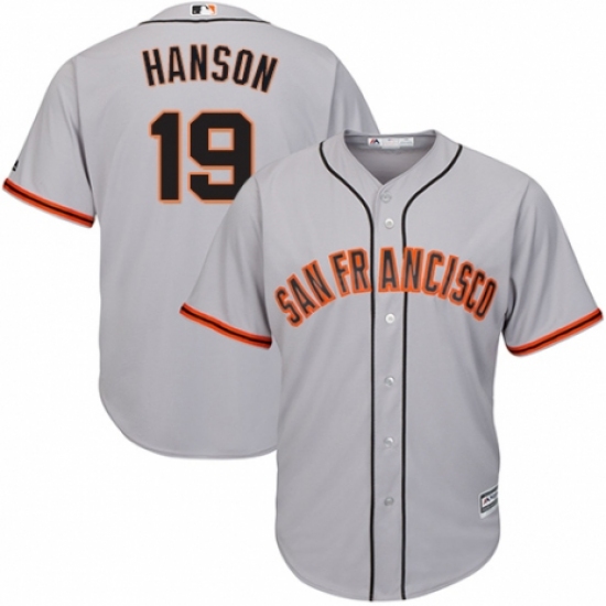 Men's Majestic San Francisco Giants #19 Alen Hanson Replica Grey Road Cool Base MLB Jersey - Ujersey