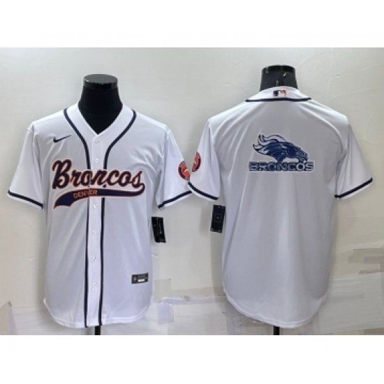 Men's Denver Broncos White Team Big Logo With Patch Cool Base Stitched Baseball Jersey - Ujersey