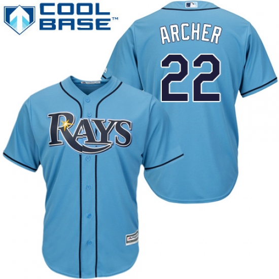 Youth Majestic Tampa Bay Rays #22 Chris Archer Authentic Light Blue Alternate 2 Cool Base MLB Jersey - Ujersey