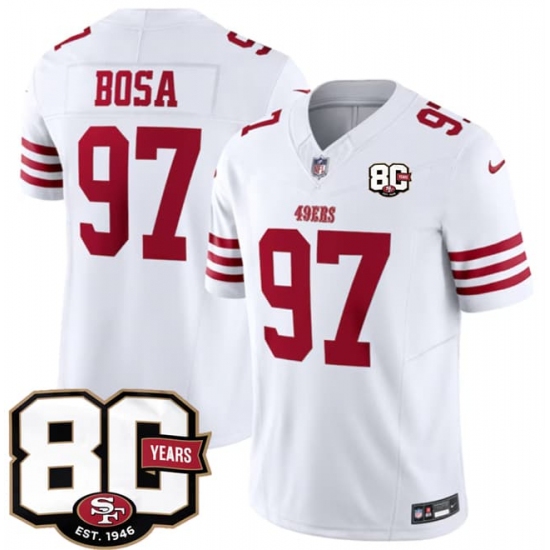 Men's San Francisco 49ers #97 Nick Bosa White 80th Anniversary 2026 F.U.S.E. Vapor Untouchable Limited Football Stitched Jersey - Ujersey