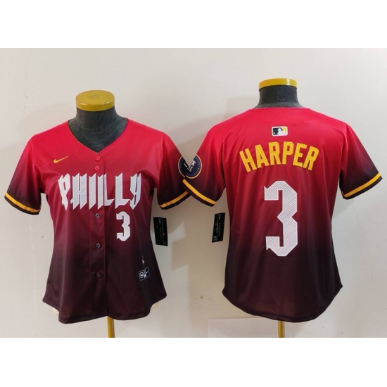Women's Philadelphia Phillies #3 Bryce Harper Number Red 2024 City Connect Limited Jersey - Ujersey