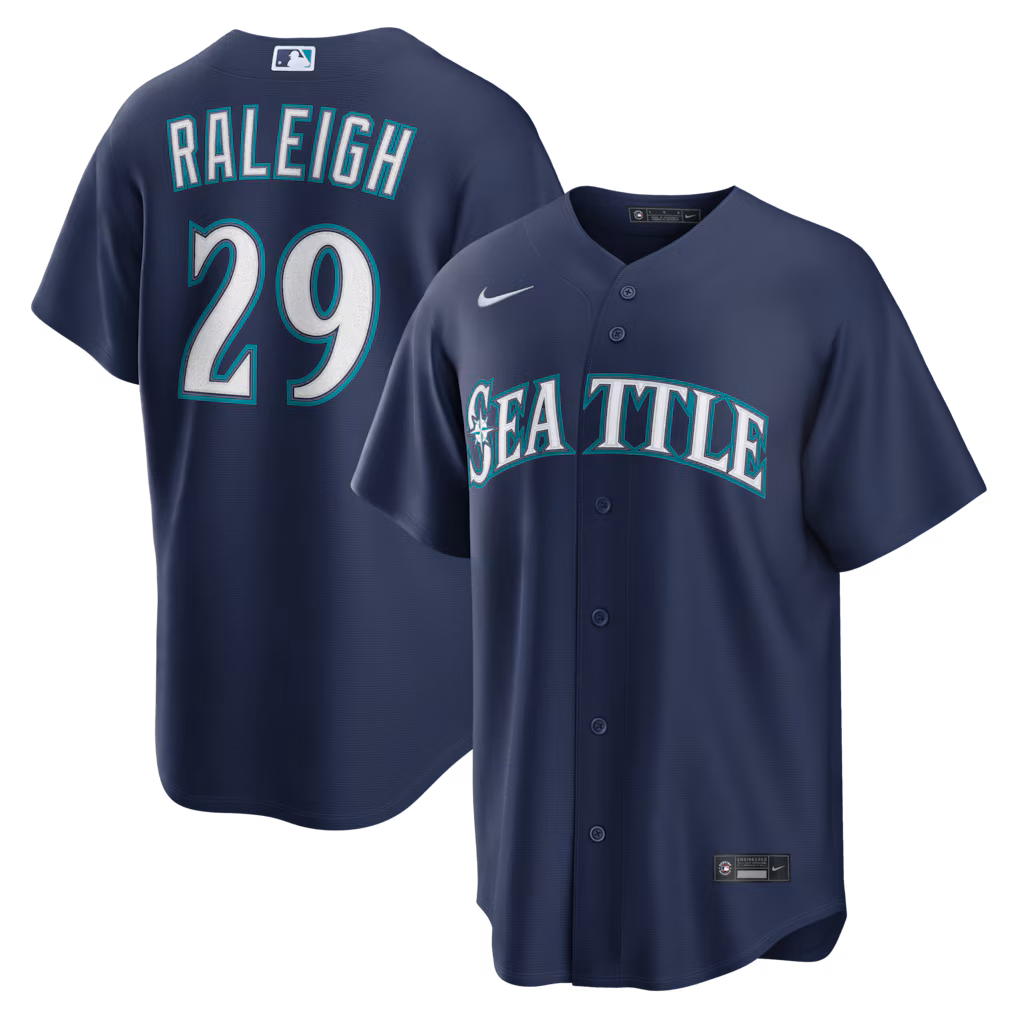 Men's Seattle Mariners Cal Raleigh Nike Navy Road Replica Jersey - ujerseystore