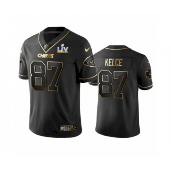Youth Kansas City Chiefs #87 Travis Kelce Black Golden Super Bowl LV Jersey - Ujersey