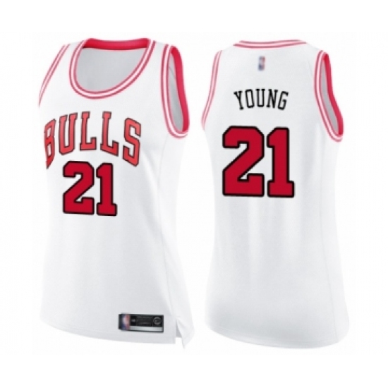 Women's Chicago Bulls #21 Thaddeus Young Swingman White Pink Fashion Basketball Jersey - Ujersey