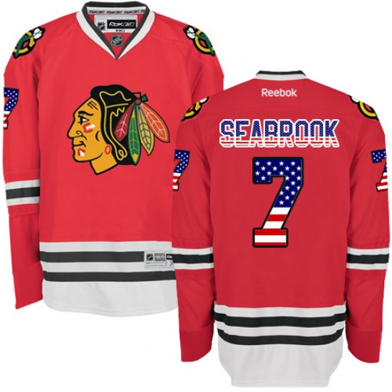 Men's Reebok Chicago Blackhawks #7 Brent Seabrook Authentic Red USA Flag Fashion NHL Jersey - Ujersey