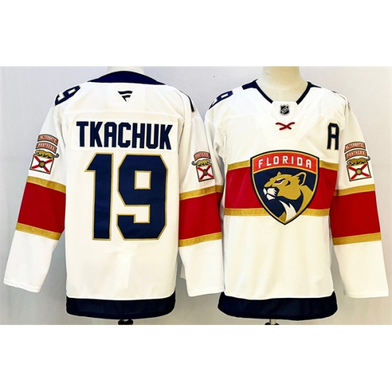 Men's Florida Panthers #19 Matthew Tkachuk White 2024-25 Home With A Stitched Hockey Jersey