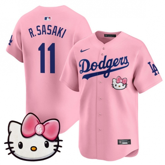 Men's Los Angeles Dodgers #11 Roki Sasaki Pink 2025 Hello Kitty Vapor Limited Stitched Baseball Jersey - Ujersey