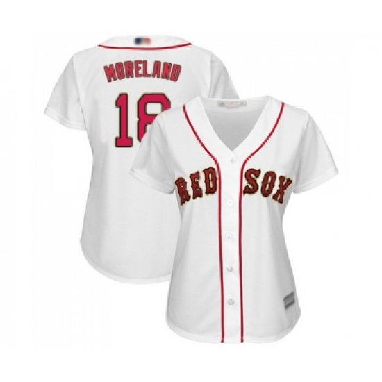 Women's Boston Red Sox #18 Mitch Moreland Authentic White 2019 Gold Program Cool Base Baseball Jersey - Ujersey