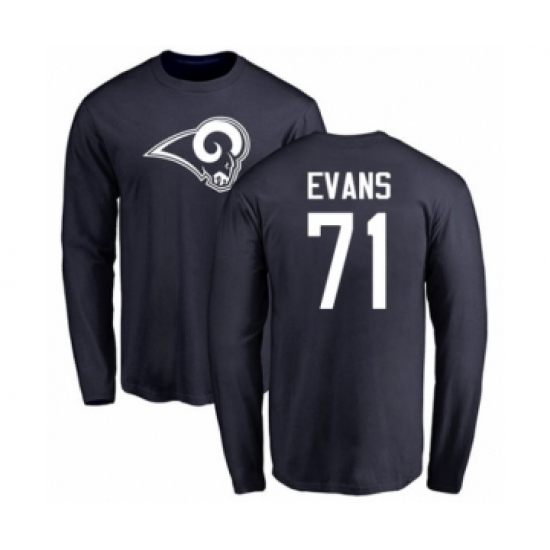 Football Los Angeles Rams #71 Bobby Evans Navy Blue Name & Number Logo Long Sleeve T-Shirt - Ujersey NHL