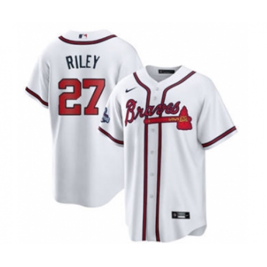 Men's Atlanta Braves #27 Austin Riley 2021 White World Series Champions Cool Base Stitched Jersey - Ujersey