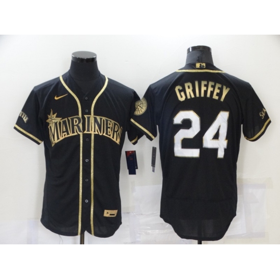 Men's Seattle Mariners #24 Ken Griffey Authentic Black Gold Elite Fashion Baseball Jersey - Ujersey