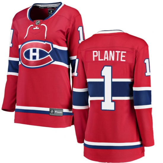 Women's Montreal Canadiens #1 Jacques Plante Authentic Red Home Fanatics Branded Breakaway NHL Jersey - Ujersey