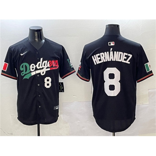 Men's Los Angeles Dodgers #8 Enrique Hernandez Black Mexico Flag Limited Stitched Baseball Jersey - Ujersey