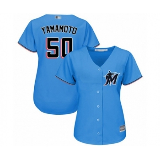Women's Miami Marlins #50 Jordan Yamamoto Authentic Blue Alternate 1 Cool Base Baseball Player Jersey - Ujersey