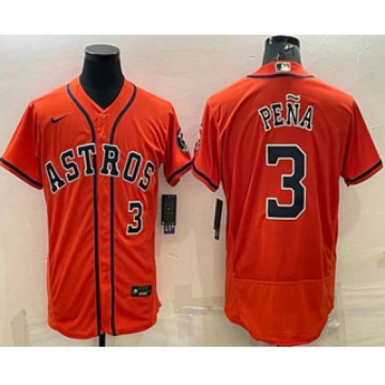 Men's Houston Astros #3 Jeremy Pena Number Orange Stitched MLB Flex Base Nike Jersey - Ujersey