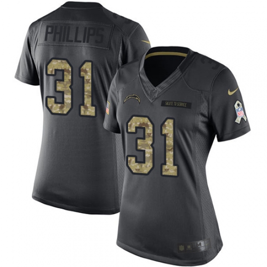 Women's Nike Los Angeles Chargers #31 Adrian Phillips Limited Black 2016 Salute to Service NFL Jersey - Ujersey