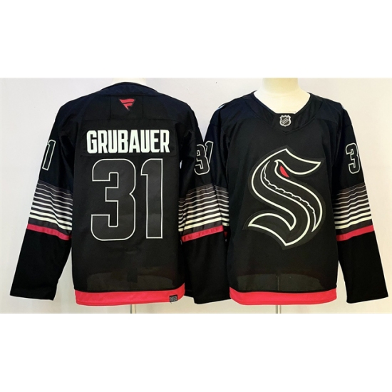 Men's Seattle Kraken #31 Philipp Grubauer Black 2026 Alternate Stitched Hockey Jersey - Ujersey