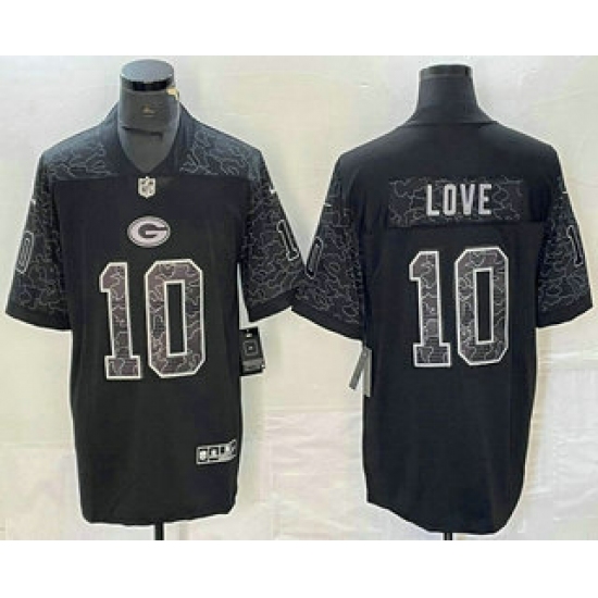 Men's Green Bay Packers #10 Jordan Love Black Reflective Limited Stitched Football Jersey - Ujersey