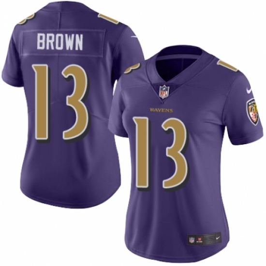Women's Nike Baltimore Ravens #13 John Brown Limited Purple Rush Vapor Untouchable NFL Jersey - Ujersey